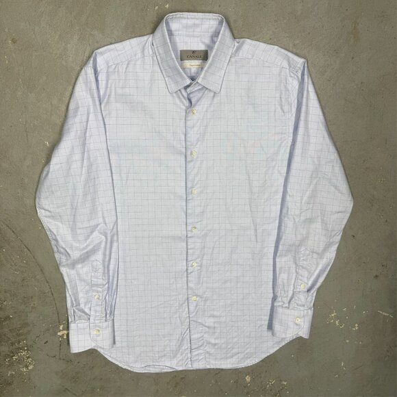 Canali Impeccabile Dress Shirt Italy Check Blue Long Sleeve Cotton 15 3/4 Medium - Picture 2 of 9